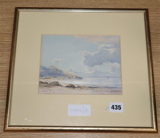 David West (1868-1936), watercolour, Scottish seascape , signed, 14 x 20cm